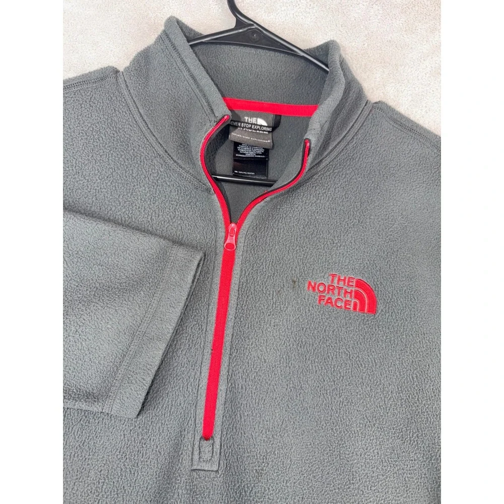 The North Face Mens Large Gray Red Quarter Zip Fleece Pullover Jacket